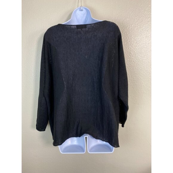 Eskandar Black Knit 100% Linen Knit Sweater One Size Medium Lagenlook Minimalist - Picture 9 of 16